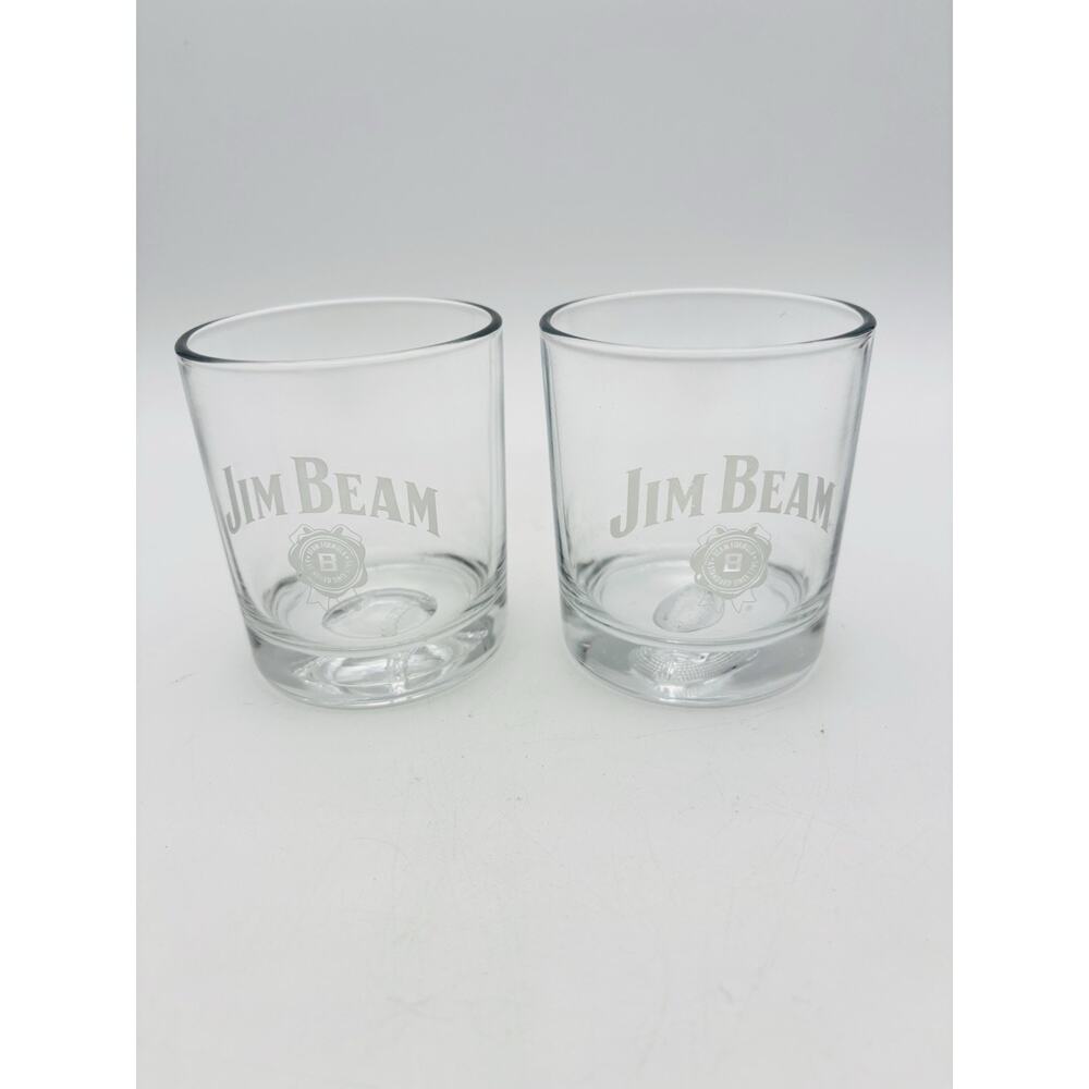 Jim Beam Etched Whiskey Glasses Football & Baseball Indented On bottom Lot of 2